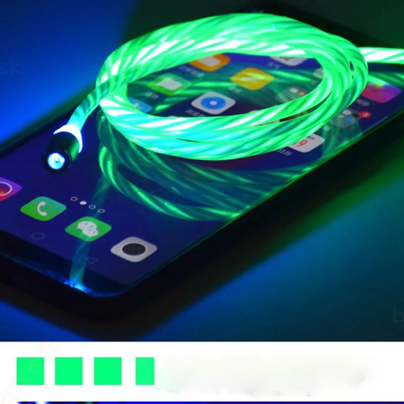 Tutew светодиодный светящийся Магнитный зарядный кабель usb type C Micro USB 8 Pin для зарядки
