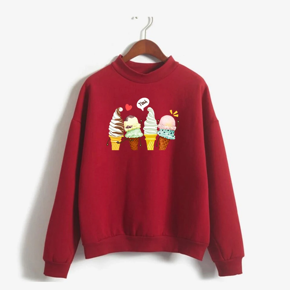 

Women ice cream Flower Sweatshirt Girl Plus Size Autumn Hoodie Female Winter Fleece Harajuku Cotton Sweatshirt streetwear women