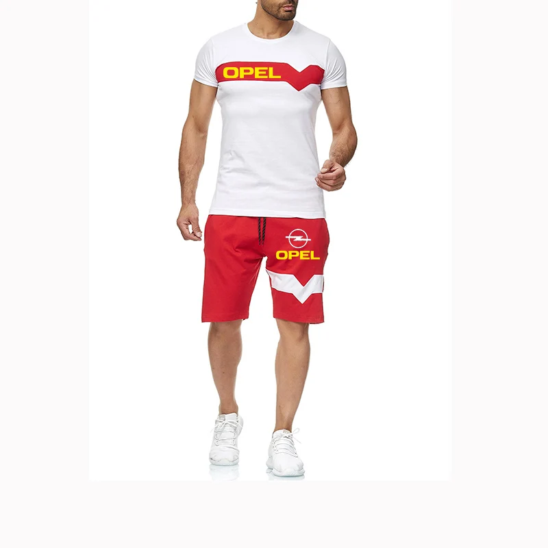 

2021 New Summer Opel print Fashion Mens Sporting Suits Harajuku Short Sleeve T-Shirt + Shorts 2 Piece Casual Clothing