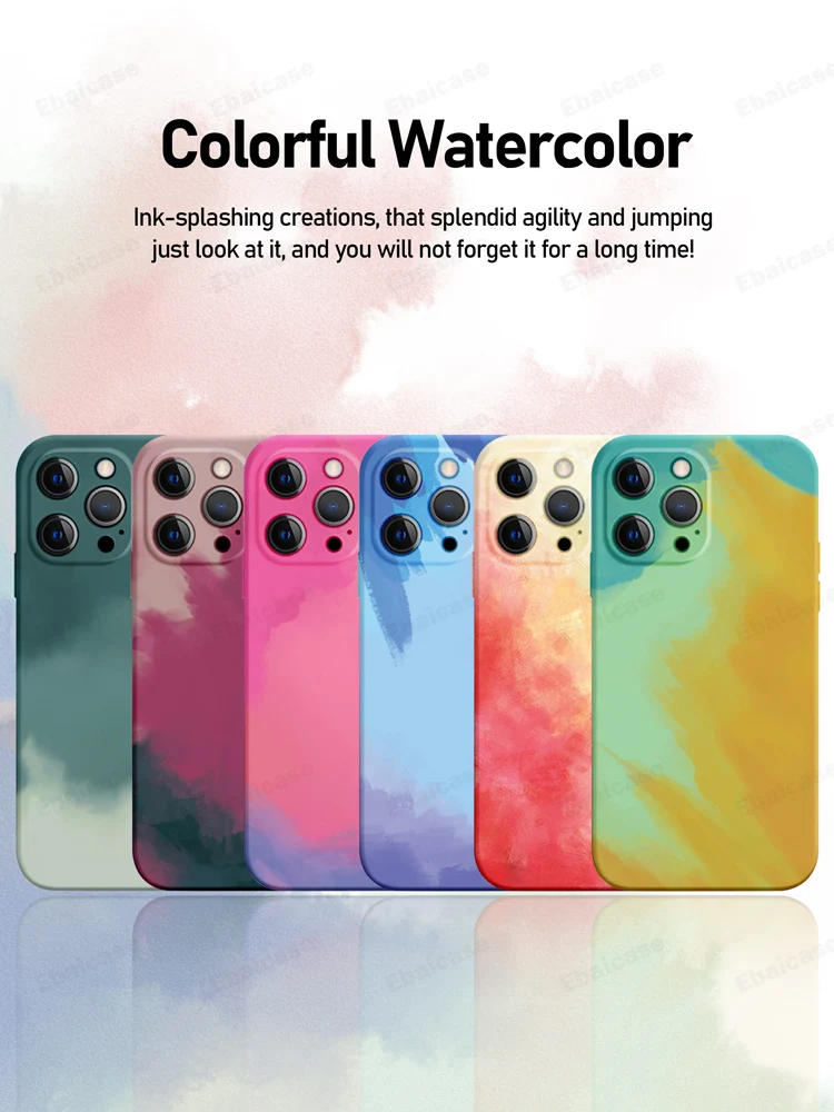 

Grma Luxury Watercolor Liquid Silicone Soft Cover for iPhone 12 11 Pro Max Mini SE 2020 XS Max X XR 7 8 Plus Shockproof Case