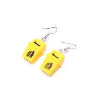 1pair creative handmade personalized funny yellow trash can drop earrings fashion new design dangle earring jewelry fashion