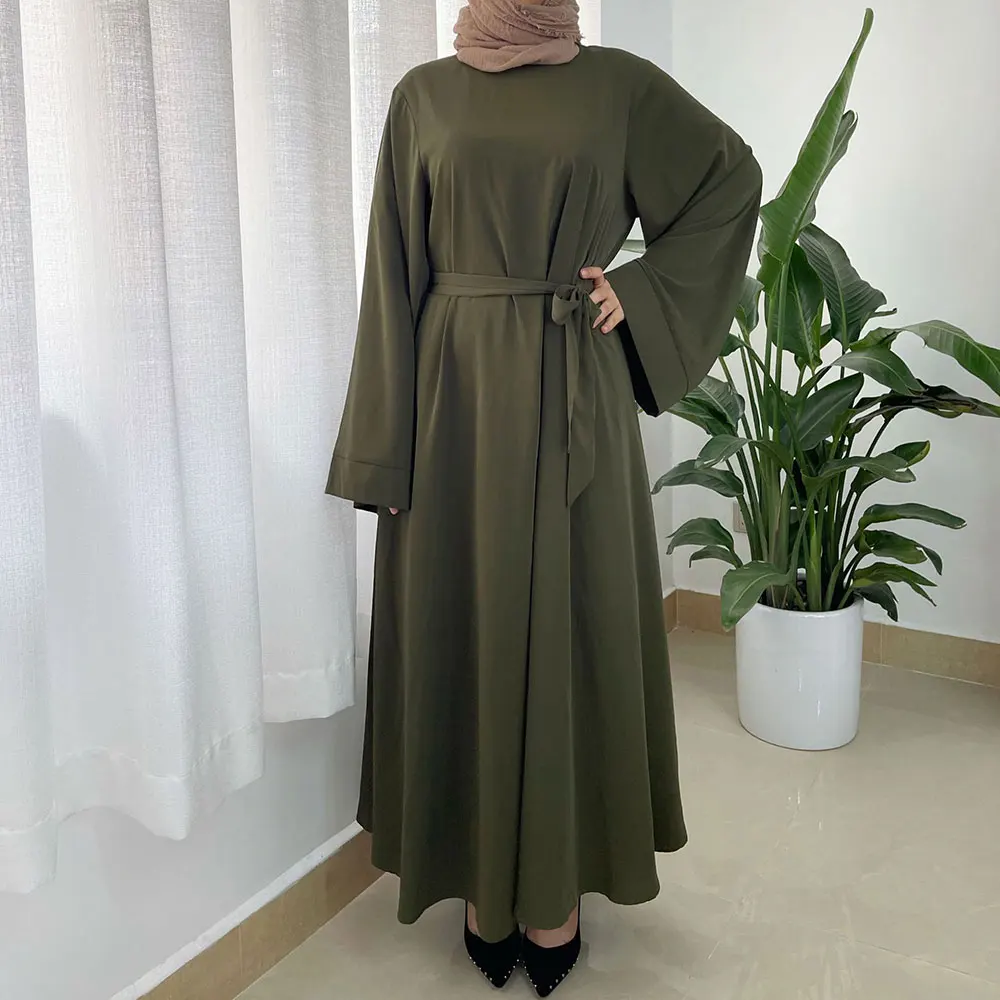

Eid Mubarak Abaya Robe Tie Waistband Muslim Women Dress Plus Size Turkey Islamic Clothes Caftan Marocain Vestido Musulmane Femme