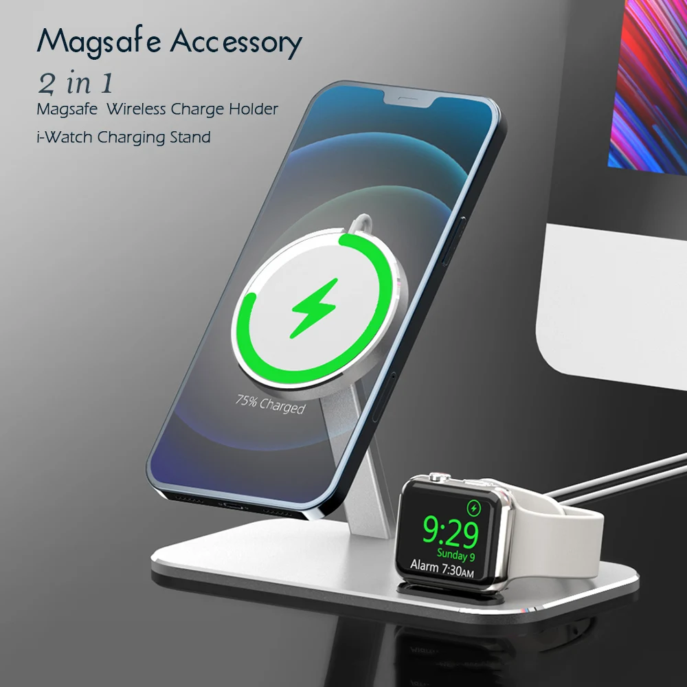 

Wireless Charging Station Stand For Apple Magsafe To iPhone 12 Pro Max Mini &Apple Watch i-Watch Wireless Charge Pad dock holder