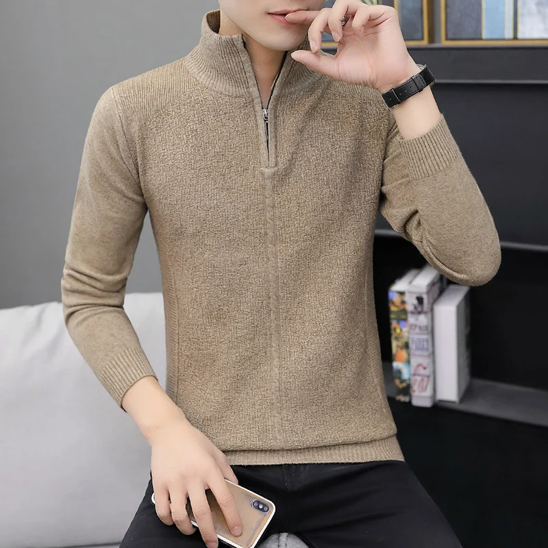 

Осенне-зимний свитер с воротником-стойкой, мужской повседневный трикотажный пуловер цвета хаки с воротником-стойкой, трикотажная одежда с ...