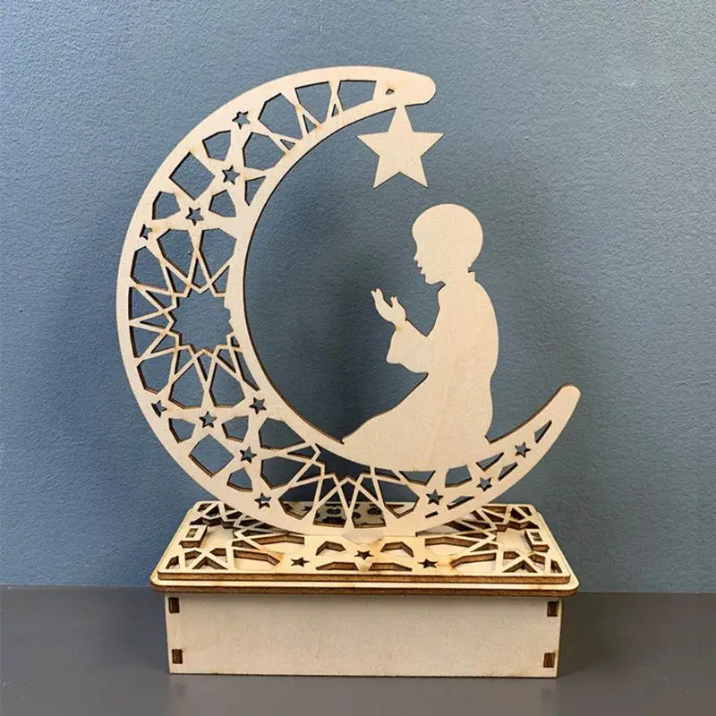 

New Eid Mubarak Ramadan DIY Wooden LED Decorative Light Moon Hanging Pendant