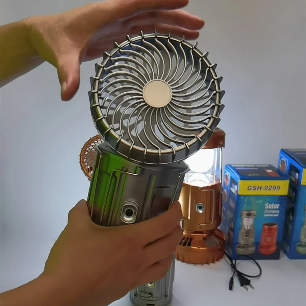 

LED Camping Lantern With Fan 6 in 1 Multi-function Portable Outdoor Energy Saving Light Solar Rechargeable Flashlight Dropship
