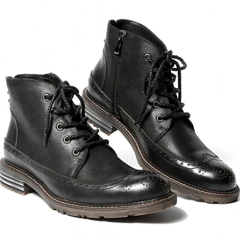 Британский броги с высоким берцем мужские Ботильоны из натуральной кожи модные