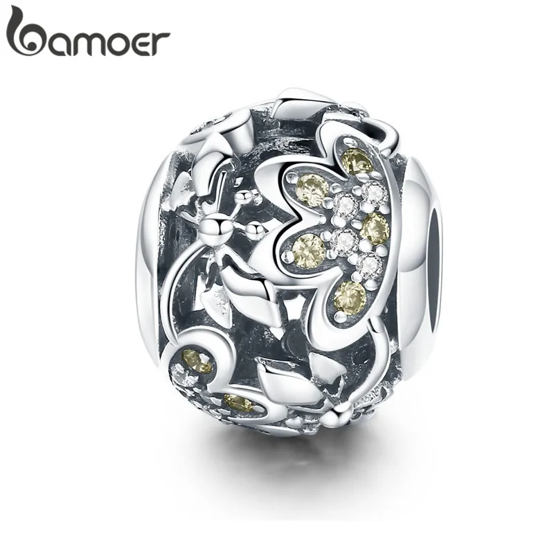 BAMOER 925 пробы Серебряный расцвет цветы Шарм бусины подходят для женщин браслеты и изготовление ювелирных ожерелий SCC729