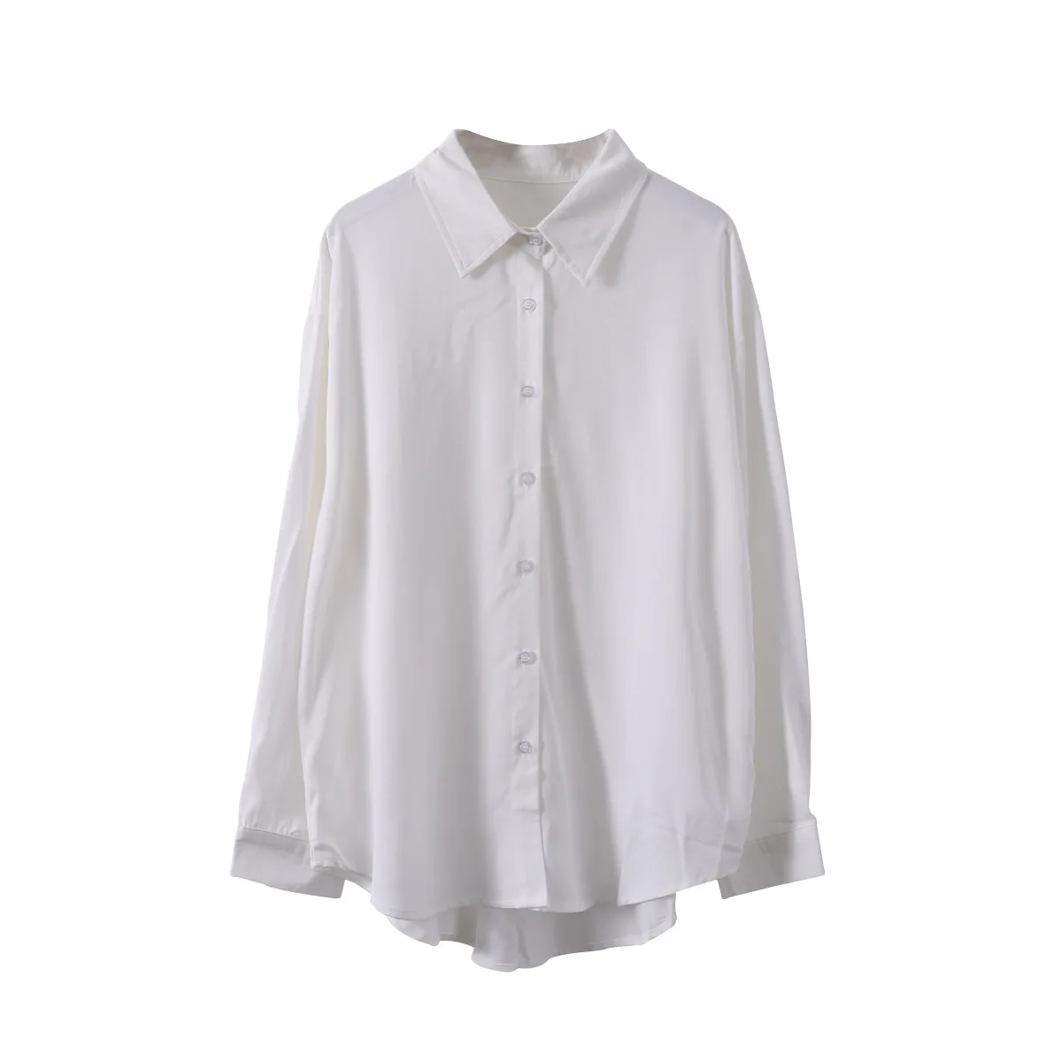 

CGC 2021 New Chic Women Cotton Shirts Solid Long Sleeves Turn Down Collar Elegant Office Blouse Casual Loose Female Shirt