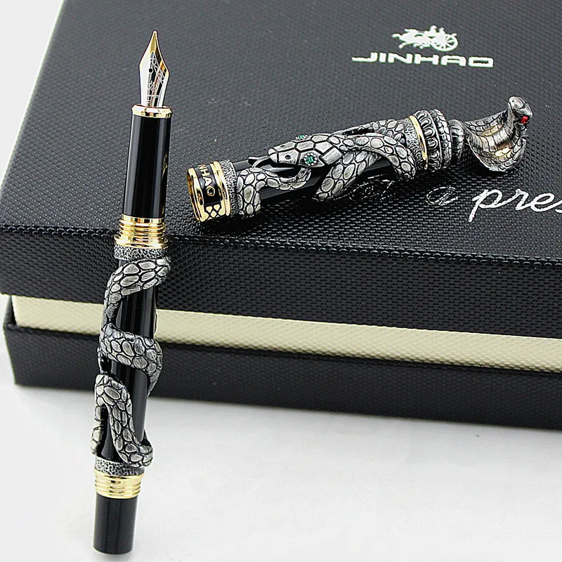 Jinhao винтажная перьевая ручка со змеей Серебряный 3D узор рельефная скульптурная