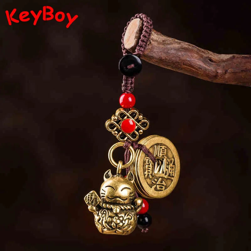 Брелок Lucky Cat из латуни с подвеской милый брелоки животными ручной работы висячий