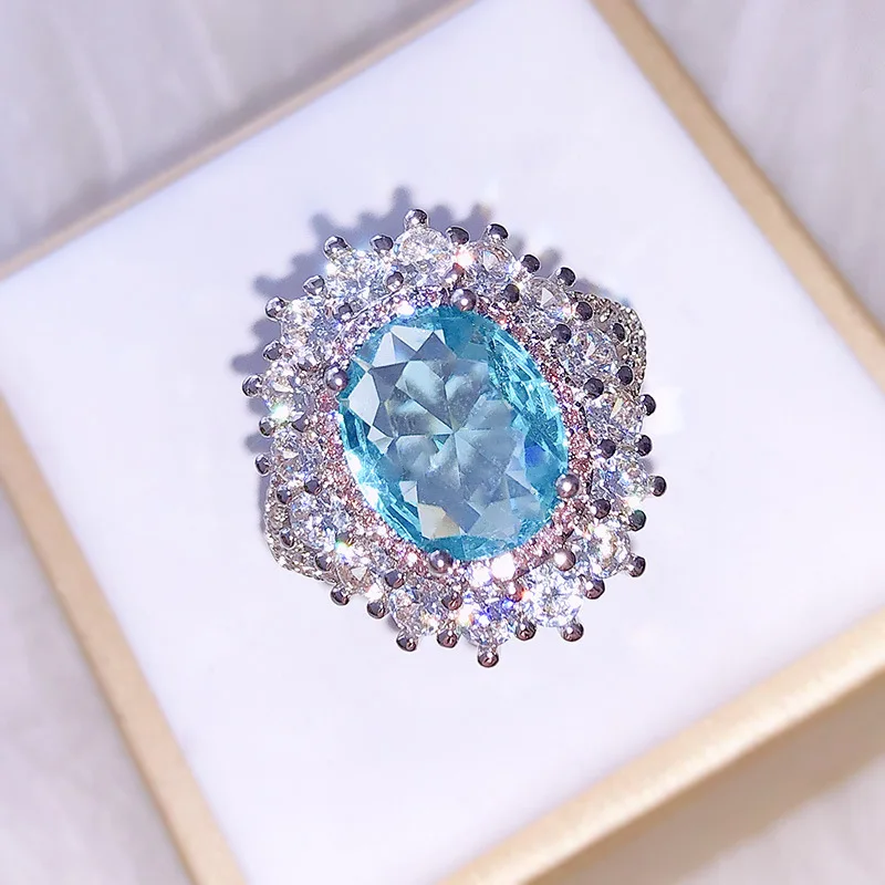 Best selling new blue crystal zircon ring women's inlaid topa color jewelry | Украшения и аксессуары