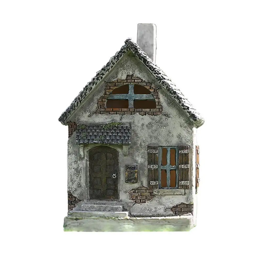

Mini House Statue Lawn Microlandschaft Gnome House Sculpture Outdoor Garden Decorative Landscape Old House Resin Ornament