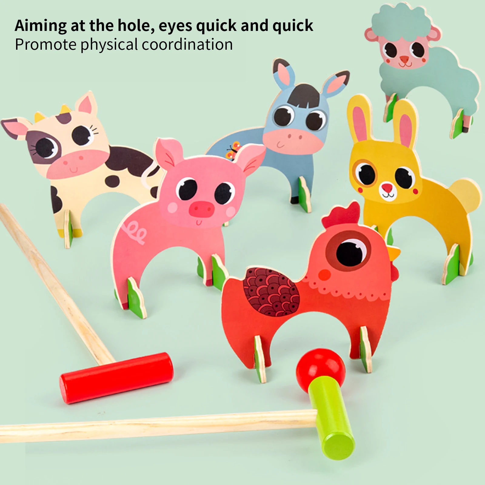 

Cartoon Montessori Toy Children Wooden Cute Croquet Set Colorful Education Kids Gift Animal Outdoor Hand Eye Coordination Game