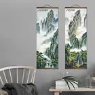 Настенный плакат в китайском традиционном стиле с чернильным пейзажем, холст с изображением горы для гостиной, спальни, Массив дерева, Декор для дома