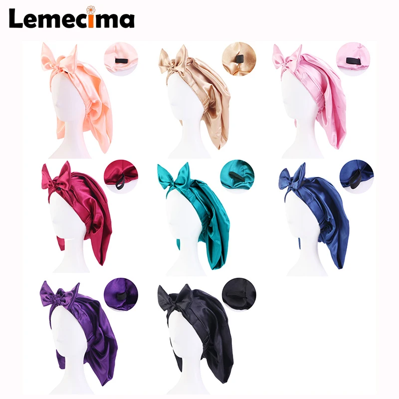 

Модная Атласная шапочка для волос для сна, невидимая плоская Регулируемая Шапочка для ухода за волосами, Шелковый Тюрбан, женский головной ...