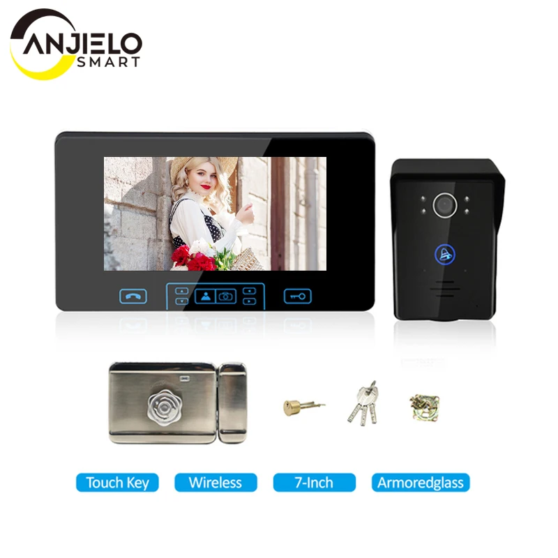 

Wireless 7 Inch 2.4GHz digital Touch Key Screen rainproof video Intercom Doorbell Access System with Lock for Home Night Vision
