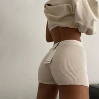 2021 new women solid bodycon shorts slim sexy women summer slim black white knitted shorts womens shorts summer high waist