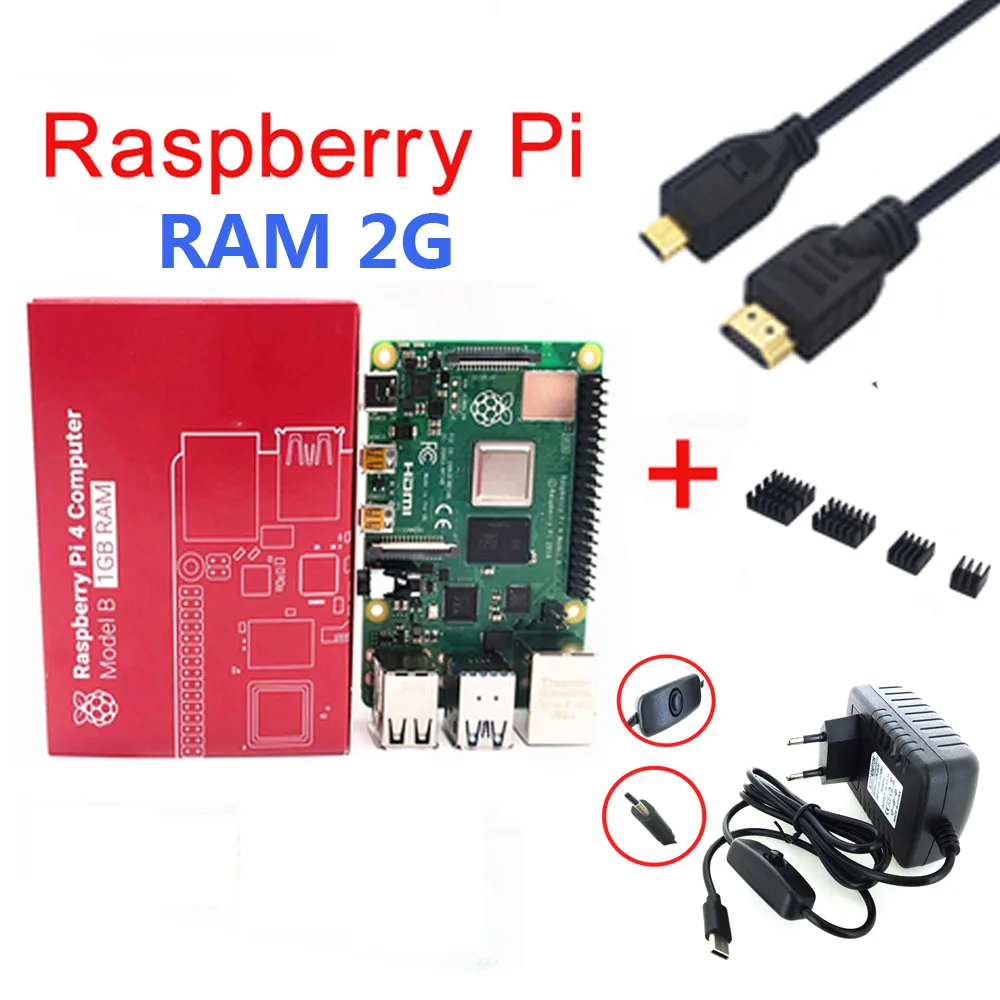 RAM 2G Raspberry Pi 4B стартовый комплект с Raspberry pi 4B 1G/2G/4G+ 32GB sd-карта+ ABS чехол+ 5V 3A мощность+ вентилятор+ радиатор+ HDMI - Цвет: RAM 2G