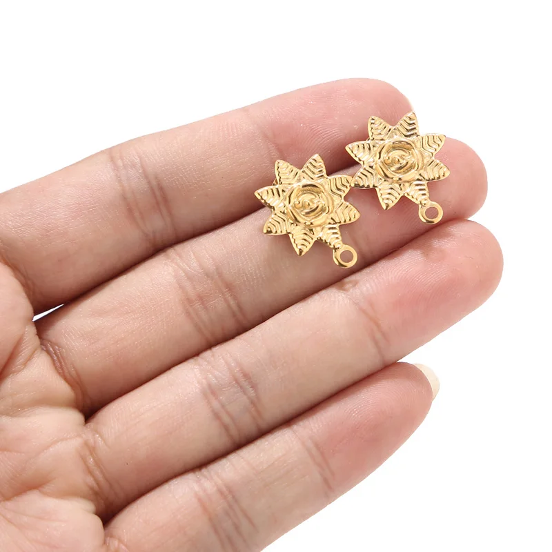 Серьги-гвоздики в форме цветка из нержавеющей стали золотого цвета с отверстием