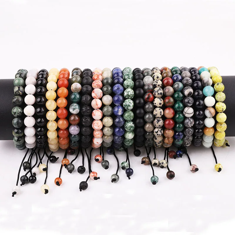 

New Fashion Simple Design 8MM Natural Stone Beads Adjustable Macrame Bracelet Women Men