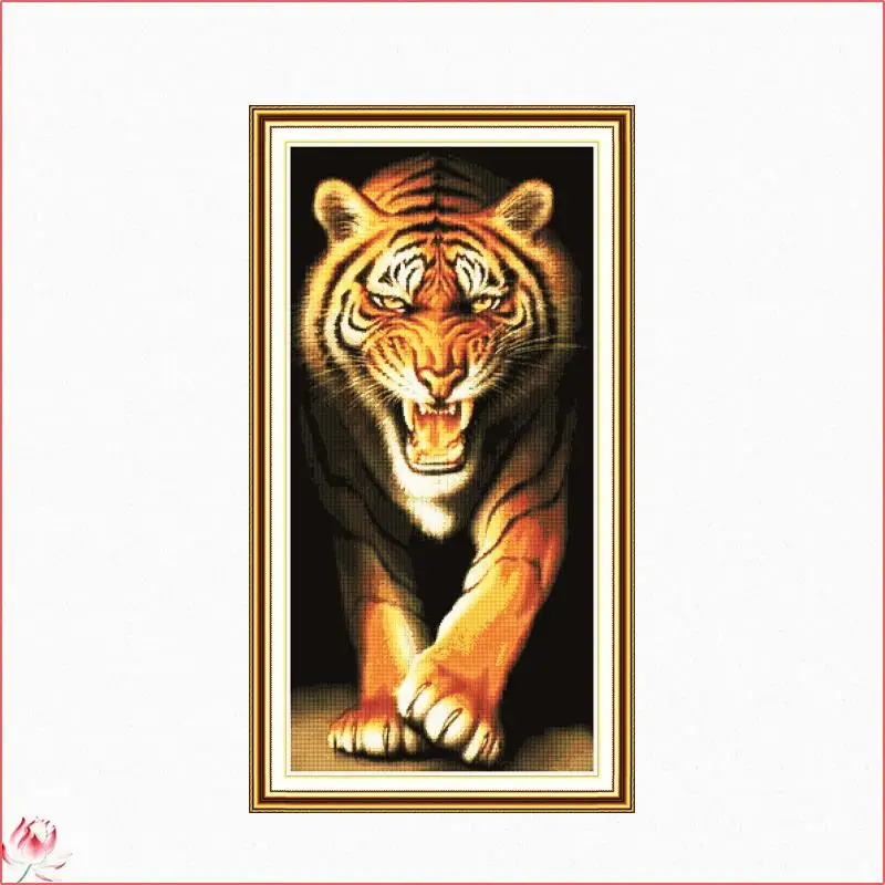 

The Forward The Tiger Cross Stitch Kits Embroidery Needlework Sets 11CT Water Soluble Canvas Patterns 14CT Chinese Animal Style