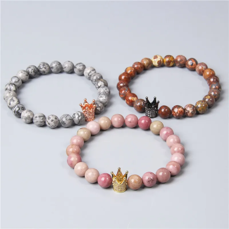 Мужской браслет wo Men с искусственной картой Родохрозит каменные бусины на удачу