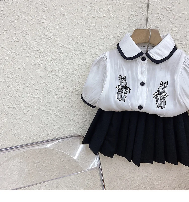 

Kids Girls Clothing Sets Summer New Embroidery Cute Baby Girl Clothes Short Sleeve Shirt Short Dress 2pcs Children Clothes Suits