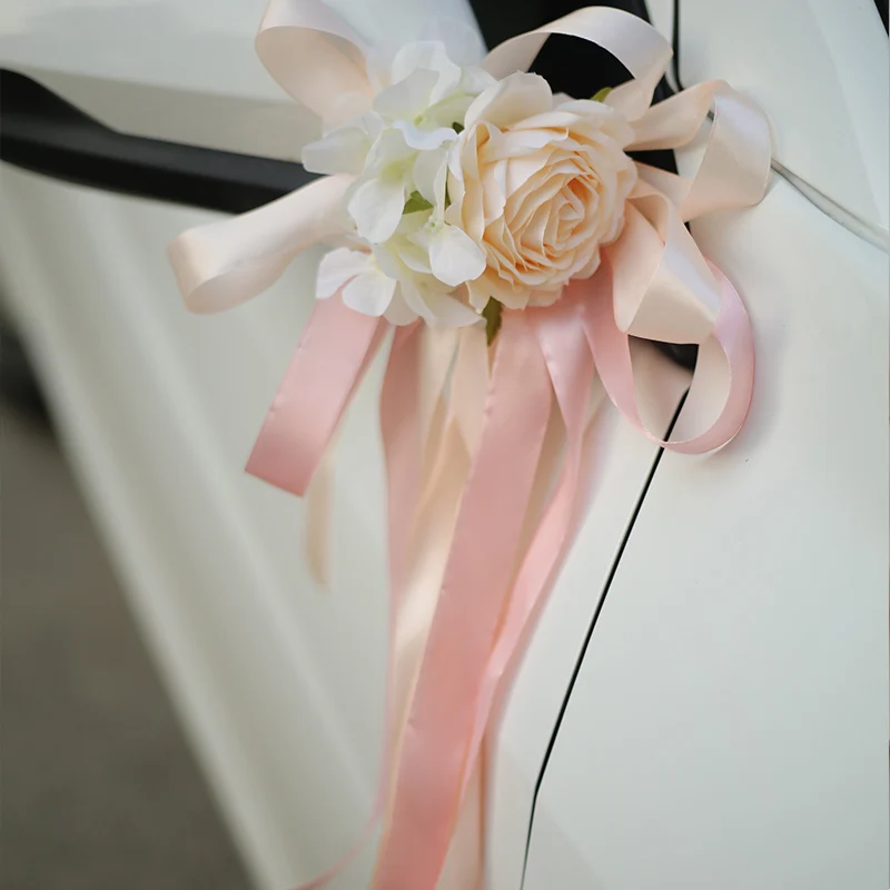 DIY свадебное украшение автомобиля цветок дверные ручки зеркало заднего вида