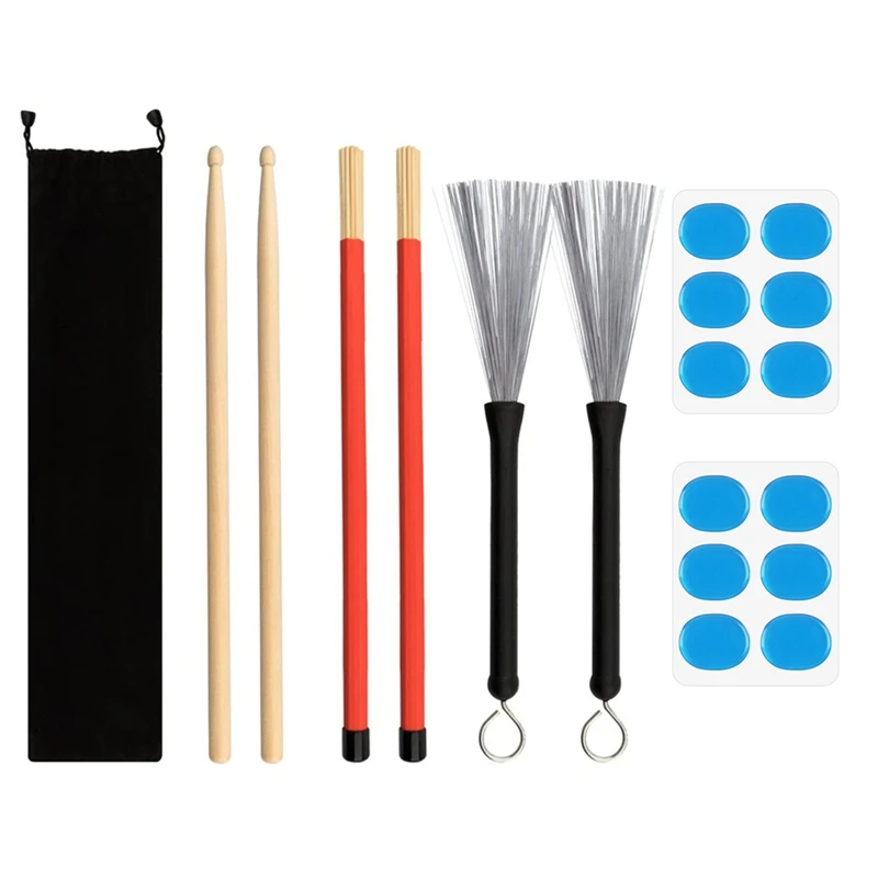 

1 пара барабанных проволочных кистей и 1 пара стержневых барабанных кистей для детей, рок-группа, джаз фольклор с портативной сумкой для хран...