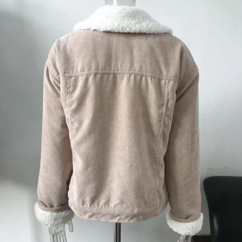 Vangull Corduroy Jacket Thick Velvet Women Jackets Winter New Warm Solid Outerwear Long Sleeve Vintage Short Women Coat