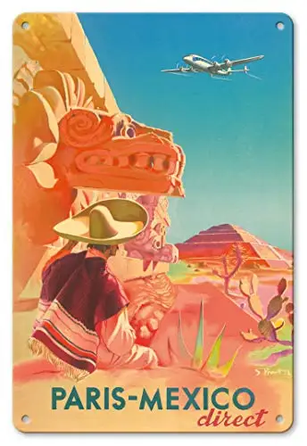 

Paris Mexico Mayan Ruins Metal Tin Sign Retor Wall Decor Tin Sign 8x12 Inch