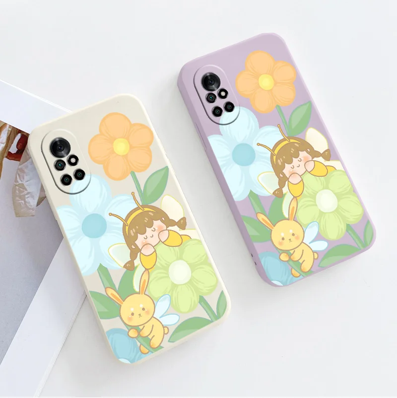

Cute Hardworking Bee Girl Soft Case For Huawei Nova 8 7 Pro SE 6 SE 5 Pro 5Z 5I 5Ipro 5T 4 4E Liquid Silicone Phone Cover