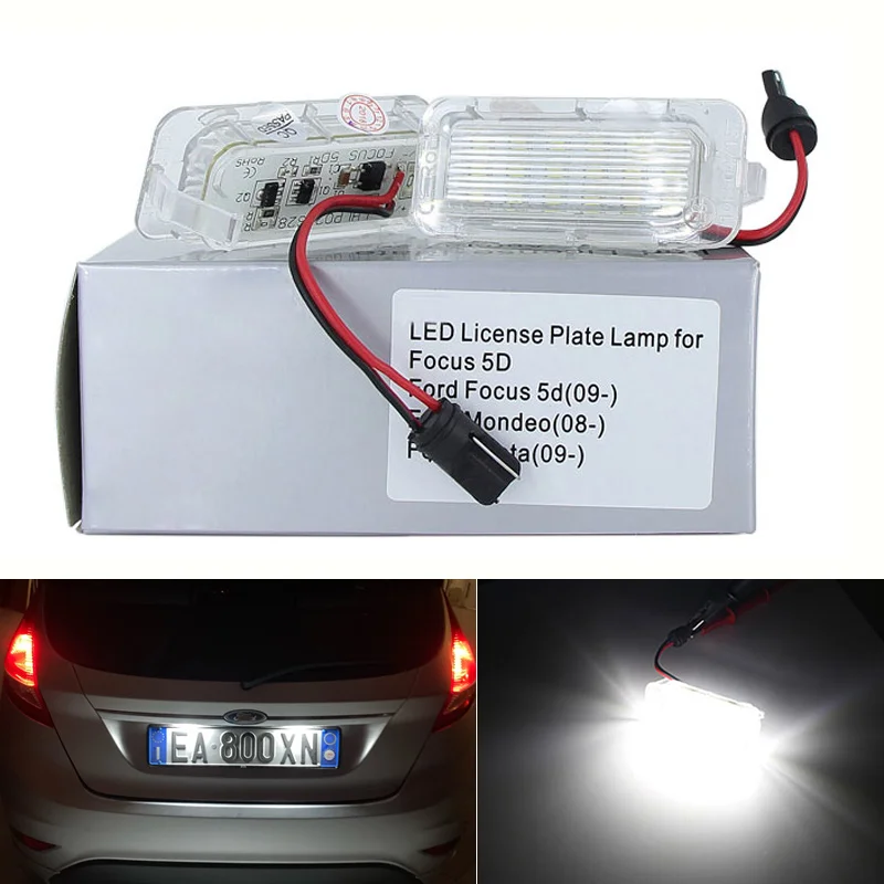 

2pcs Canbus LED Number License Plate Light Lamp For Ford Focus 5D Fiesta Mondeo MK4 C-Max MK2 S-Max Kuga Galaxy 6000k White 12V