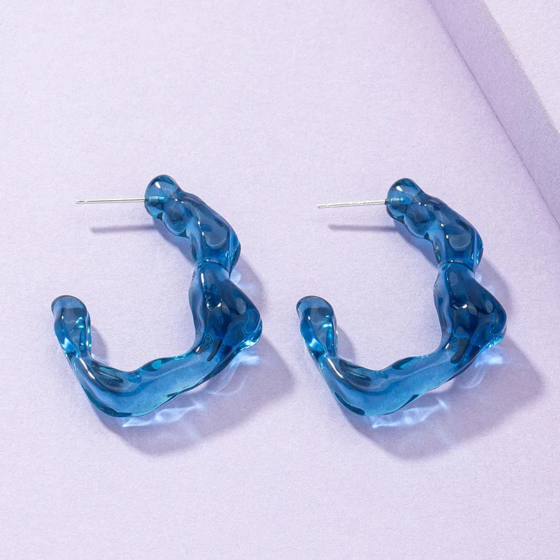 

2022 Ins акриловые каучуковые ацетатные прозрачные синие минималистские серьги-кольца неправильной формы модные корейские женские ювелирные ...
