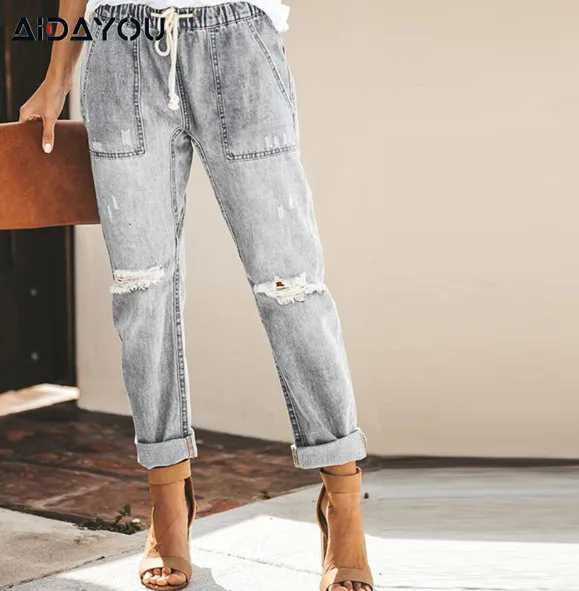 

Женские рваные джинсы-бойфренды, Модные свободные винтажные джинсы с высокой талией, Женские джинсы-бойфренды ouc518