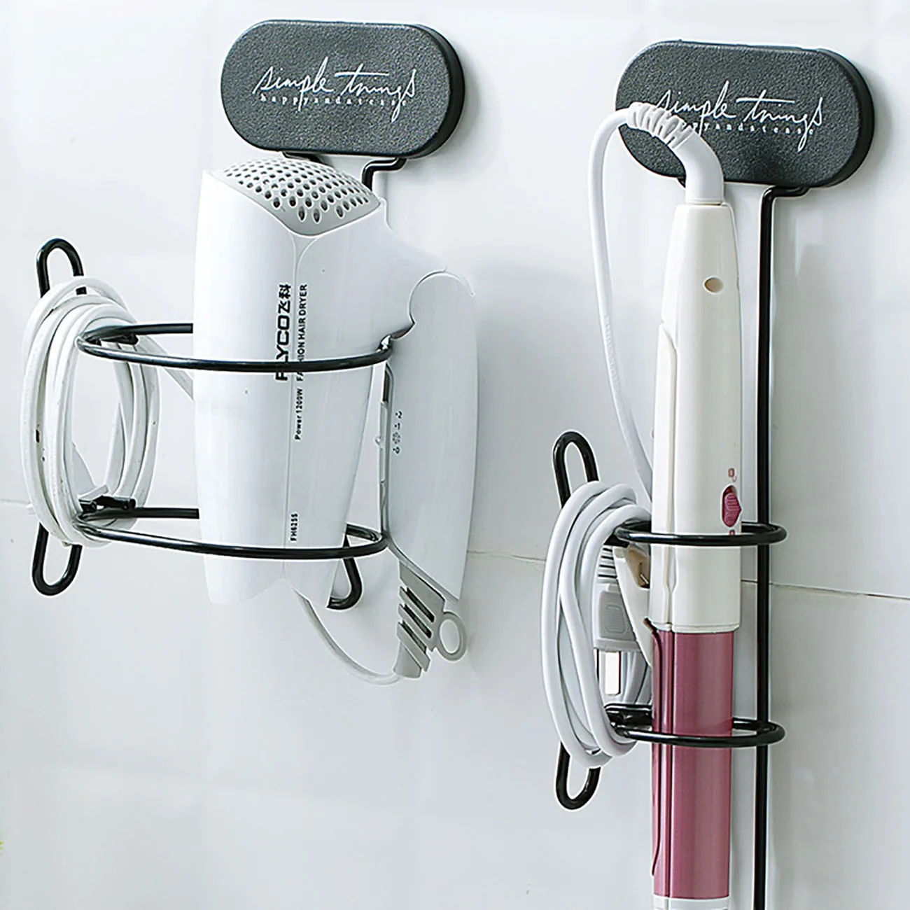 Bathroom Wall Mount Hair Tools Organizer Dryer Blow Stand Curling Iron Holder 