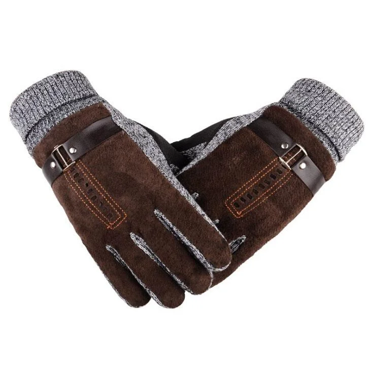 

2021 Winter Men's Warm Gloves Genuine Suede Pig Leather Gloves Mittens Male Thick Bike Motorcycle Gloves Men Knitted Guantes