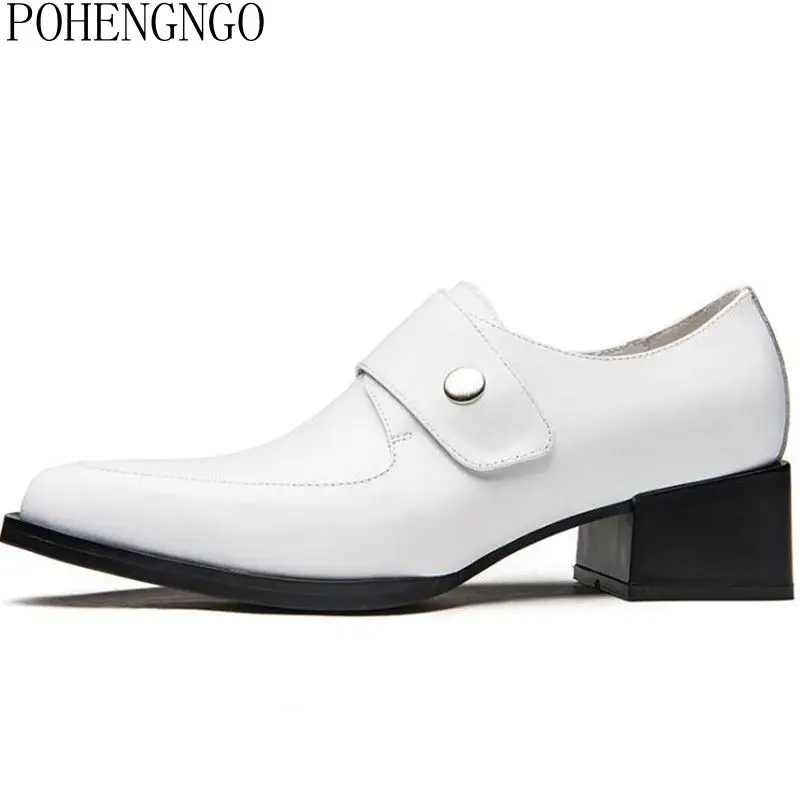 

Белые мужские туфли с острым носком на высоком каблуке из натуральной кожи; Формальные модельные лоферы; Деловая обувь для офиса; Мужские ве...