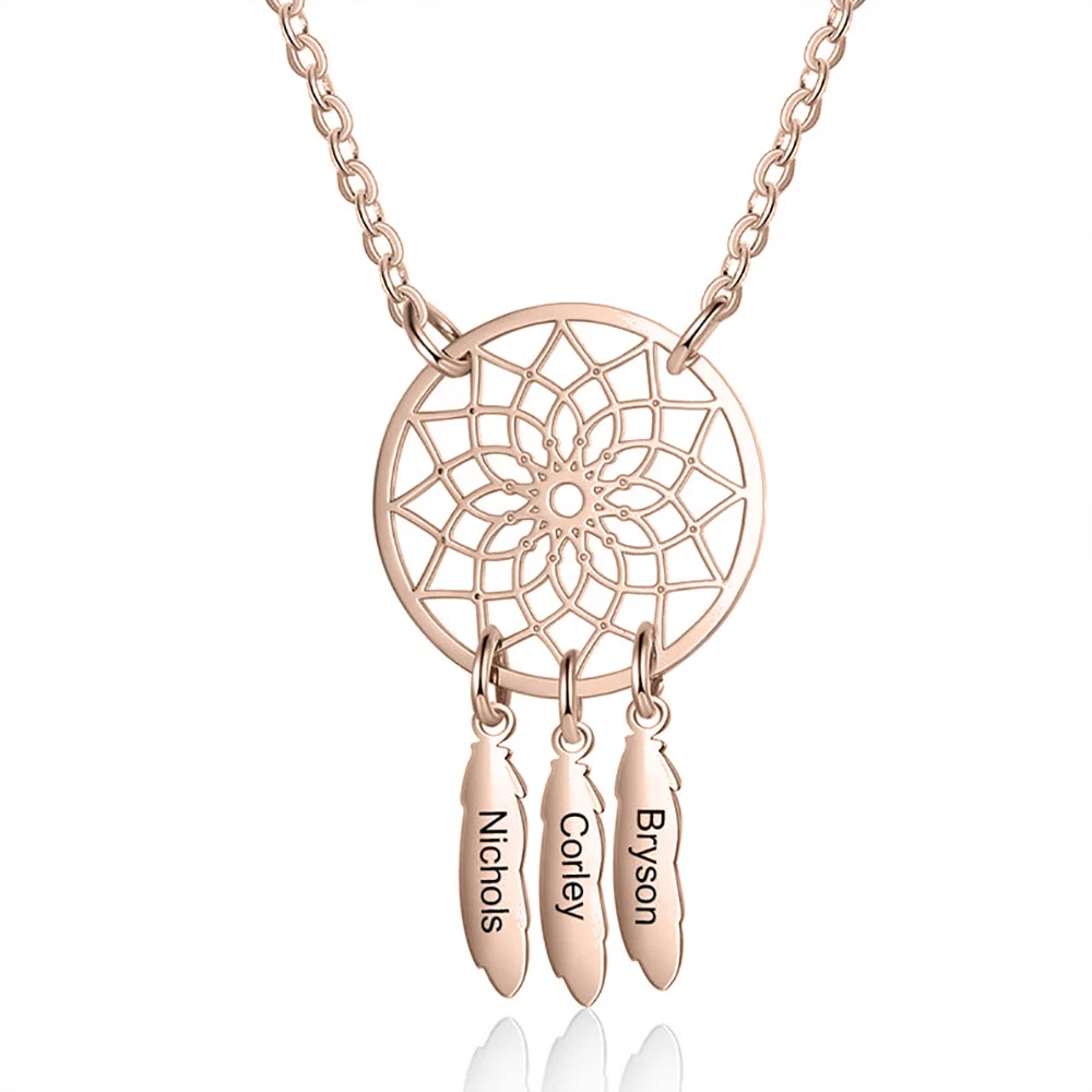 

Mini-World Bohemian Custom Dream catcher 2-5 Name Necklace Women Indian Mandala Lotus Dream Catcher Necklace Jewelry For Family