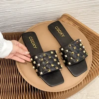 new slides women summer slippers outdoor beach shoes fashion rivet slip on woman slippers female summer sandals size 35 42