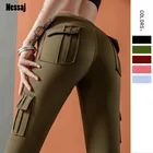 Nessaj леггинсы с высокой талией Для женщин Фитнес Леггинсы с карманами для девочек, розовые Леггинсы пуш-ап тренировки узкие джинсы