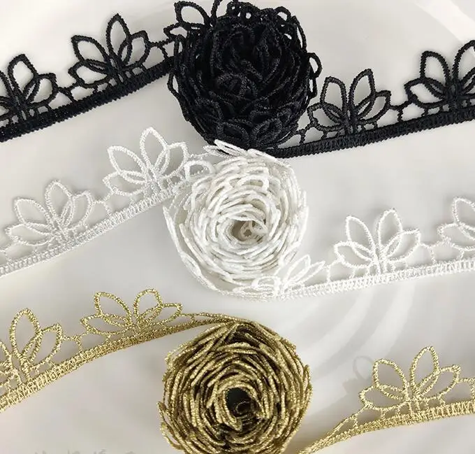 2 Yards Embroidered Gold Motif Guipure Water Soluble Lace Trims DIY Bags Hats Clothes Applique Sewing Supplies 2.2cm Width | Дом и сад