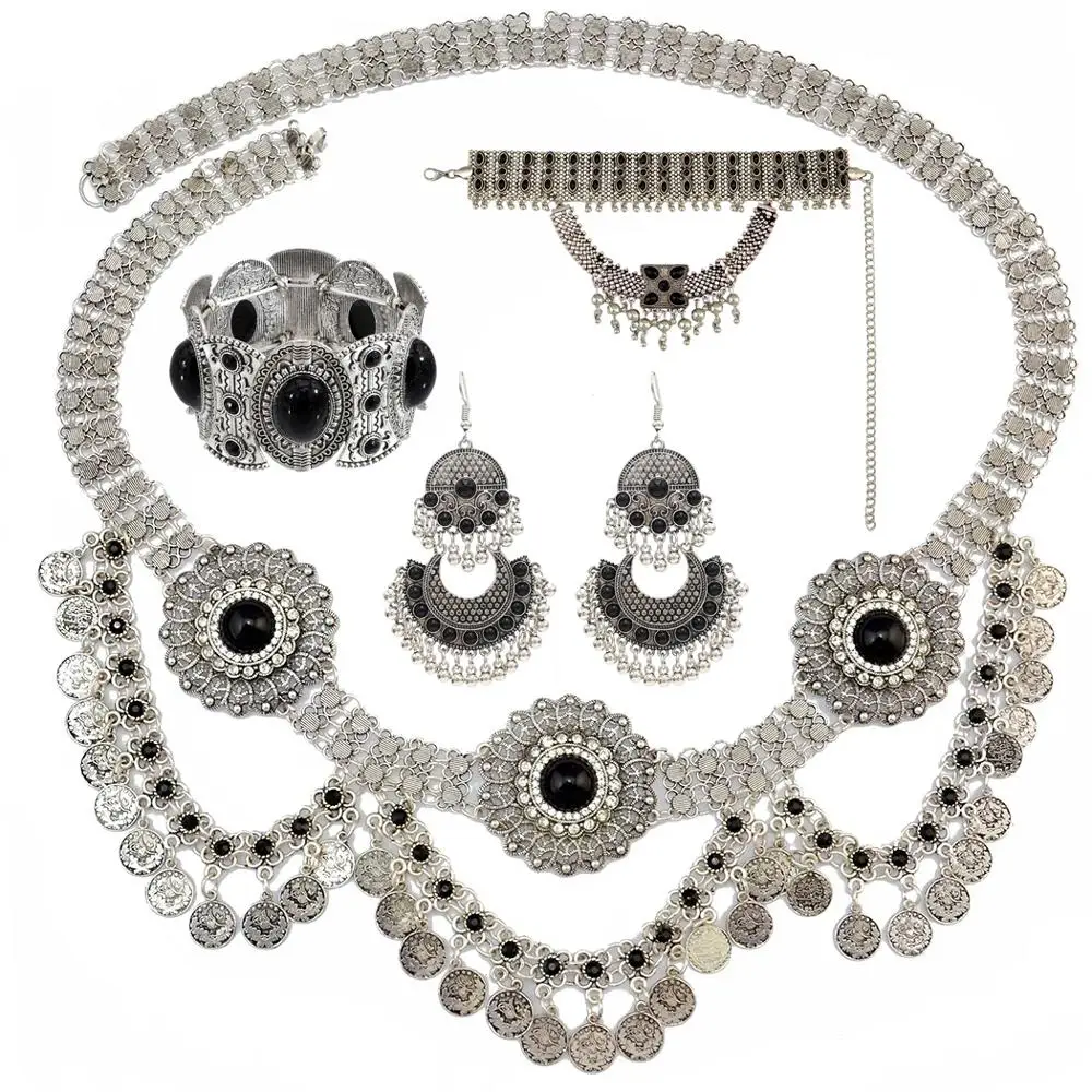 Цыганское индийское ожерелье афганские окисленные кисточки монета серьги