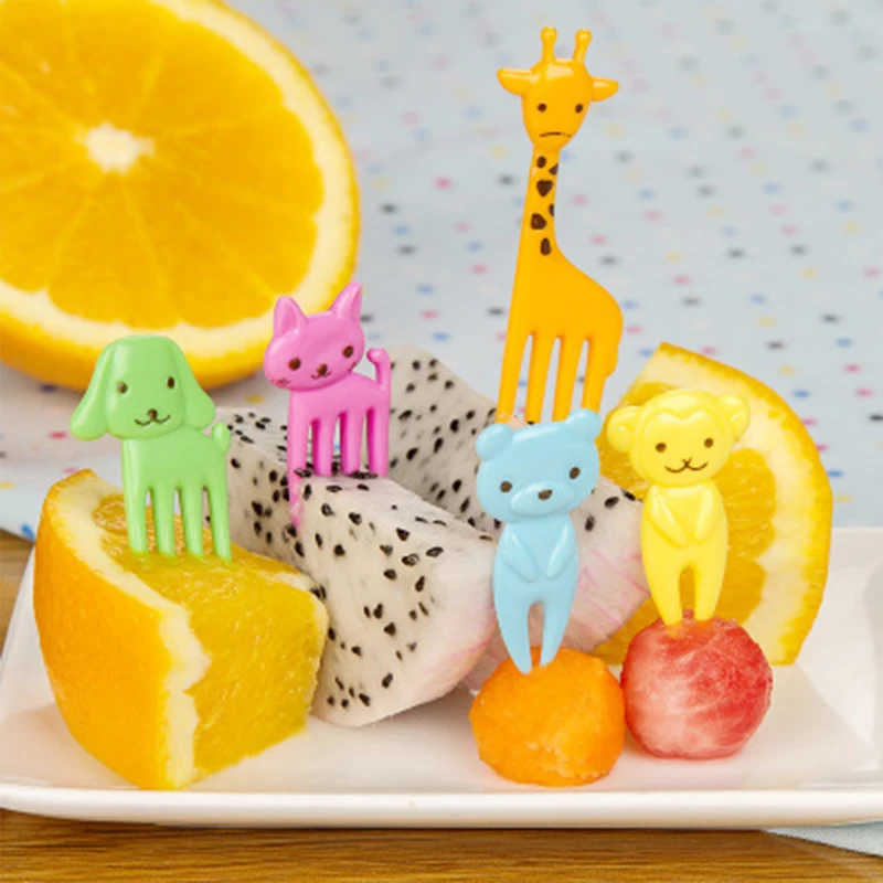

Mini Kids Animal Farm Fruit Fork Cartoon Snack Cake Dessert Food Fruit Toothpick Lunch Party Decoration Kitchen Accessories