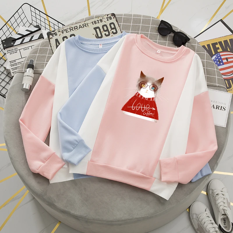 

Japanese Kawaii Hooded Hoodies for Girls Patchwork Sweatshirt Top Ladies Pullover Women Oversize Coat White Pink Korean Clothing