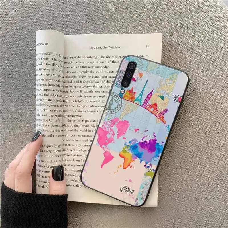 

World Map Travel pattern vintage shell Phone Case For Samsung galaxy S 9 10 20 A 10 21 30 31 40 50 51 71 s note 20 j 4 2018 plus