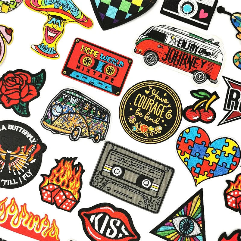 

Patches for Clothes Cartoon Ironing Stickers Kiss Tape Decorate Applique Stripe Clothes Iron on Badges Anime Embroidered Patch