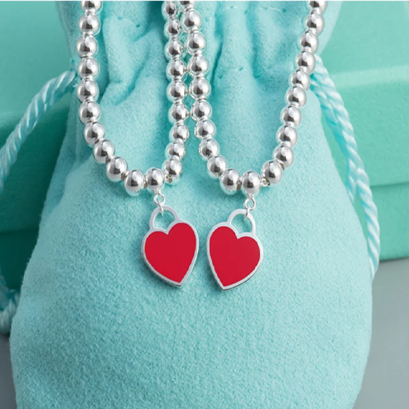 

Mrs. S925 sterling silver classic heart-shaped enamel label 8m bead bracelet with Europe and the United States