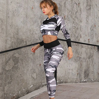 Gray Set Камуфляжный комплект для фитнеса, Женский комплект из 2 предметов, комплекты для йоги, женская одежда для спортзала, спортивная одежда для бега, женская спортивная одежда, сексуальный ансамбль, одежда для спортзала - Цвет: Gray Set